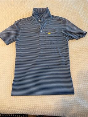 Masters Blue & White Striped Polo with Masters Emblem